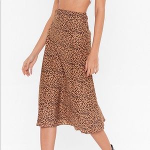 Claw-T in the Act - Leopard Satin Midi Skirt
